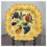 (2pc) RAYMOND WAITES HAND-PAINTED CERAMIC FRUIT PLATE | Decorative ceramic plate with hand-painted f