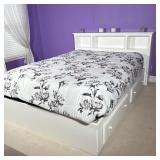 (2pc) WHITE QUEEN STORAGE PLATFORM BED WITH SHELVED HEADBOARD AND FOUR DRAWERS | White painted platf