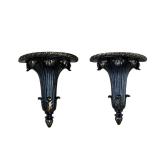 PAIR BLACK AND GILT ACANTHUS WALL SCONCES | Pair of wall-mounted sconces with ebonized black finish 