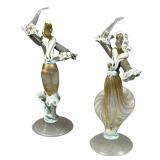 #5 PAIR OF MURANO-STYLE GLASS DANCER FIGURINES | Pair of hand-blown glass dancer figurines in gray, 