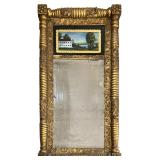 #8 FEDERAL-STYLE GILTWOOD PIER MIRROR WITH REVERSE-PAINTED LANDSCAPE | Giltwood frame with carved re