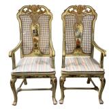 #12 PAIR OF CHINOISERIE GILT-PAINTED CANED ARMCHAIRS WITH SHELL CREST | Pair of wooden caned armchai