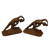#15 PAIR OF ART DECO CAST METAL FIGURAL BOOKENDS KNEELING FEMALES | Pair of cast metal figural booke