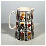 #26 BOTANICAL TRANSFERWARE PORCELAIN PITCHER | Conical ceramic pitcher with an applied handle and a 