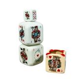 #31 (2pc) CARLTON WARE PLAYING CARD CUBE VESSEL WITH CUBE ASHTRAY | Three-piece rounded-corner cube 