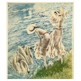 #38 LOUIS ICART (FRENCH, 1888-1950) LITHOGRAPH | Women & Swans Lithograph, color sight 21.5 x 18 in.