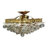 #39 VINTAGE GLASS GRAPE-CLUSTER CEILING FIXTURE, GILT METAL FRAME | Ceiling-mounted light with a gil