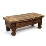 RUSTIC WOODEN LOW TABLE WITH PEGGED PLANK TOP | Low rectangular table constructed from three wide pl