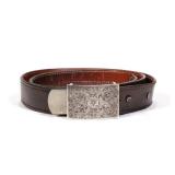 ML STERLING RECTANGULAR FLORAL STERLING SILVER BELT BUCKLE WITH LEATHER BELT | Rectangular sterling 