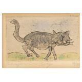 SIGNED CAT ETCHING, SIGNED AND NUMBERED 49/150 | Signed Cat Engraving Etching with hand-coloring h. 