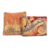 "THE UNICORN TAPESTRIES" & FOLIATE NEEDLEPOINT PILLOWS | Pair of needlepoint/tapestry cushion covers