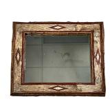 RUSTIC BIRCH BARK AND TWIG FRAME MIRROR | Handmade birch bark frame with branch borders and applied 