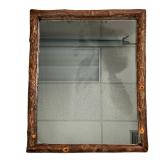 RUSTIC LOG BARK FRAMED WALL MIRROR | Rectangular wall mirror set in a mitered log-style frame with i