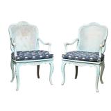 PAIR OF LOUIS XV STYLE PAINTED CANE BACK ARMCHAIRS | Pair of carved Louis XV-style open armchairs wi