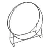 TUBULAR METAL LOG HOLDER DOUBLE RING FIREWOOD RACK | Freestanding tubular metal log holder formed fr
