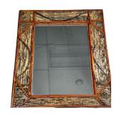 RUSTIC BIRCH BARK AND TWIG FRAMED MIRROR | Rectangular mirror set in a handcrafted birch-bark frame 