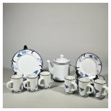 (15pc) DANSK (DENMARK) BLUE AND WHITE FLORAL DINNERWARE SET, 15 PCS | White ceramic dinnerware decor