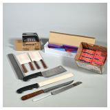 Large Lot Of Knives, Razor Blades And Knife Sharpener | Including but not limited to bread knives, s