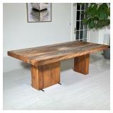 LILLIAN AUGUST RAY DISTRESSED WOOD DINING TABLE | Thick plank-style dining table with a distressed m