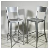 PAIR EMECO / TOLIX FORM ALUMINUM COUNTER STOOLS WITH BACKRESTS | Pair of tall aluminum counter chair