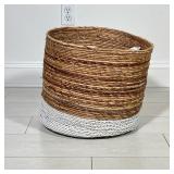 WOVEN SEAGRASS AND COTTON ROPE STORAGE BASKET | Cylindrical coil-woven basket constructed from natur