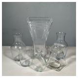 (6pc) ASSORTED CLEAR GLASS VASES INCLUDING TALL STEPPED SQUARE VASE | Group of six clear glass vases