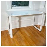EL GRECO WOODWORKING WHITE PAINTED DESK | Rectangular white-painted desk with a flat top and rectang