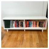 EL GRECO WOODWORKING LOW PROFILE WHITE BOOKCASE | Low-profile rectangular white bookcase with two op