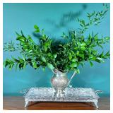 (2pc) SILVER-PLATE PITCHER AND ENGRAVED GALLERY TRAY | Silver-plated pitcher with chased foliate dec