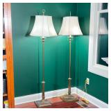 PAIR OF STIFFEL BRASS FLOOR LAMPS, REEDED COLUMN WITH SQUARE BASES | Pair of brass floor lamps with 