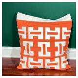 RUGS & HOME ORANGE AND WHITE GEOMETRIC APPLIQUE BUTTON-CLOSURE THROW PILLOW | Woven orange cover wit