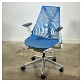 YVES BÉHAR FOR HERMAN MILLER SAYL BLUE MESH BACK TASK CHAIR (2 of 4) | Blue elastomer grid back with