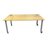 DESIGN WITHIN REACH ROLLING OFFICE DESK | Rectangular rolling office desk with a light wood butcher-