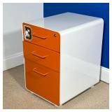 POPPIN STOW THREE-DRAWER METAL FILE CABINET | The "Stow" three-drawer file cabinet features a white 