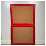 PAIR OF RED PAINTED WOOD CORK BULLETIN BOARDS | Pair of rectangular cork bulletin boards set in red-