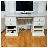 WHITE PAINTED EXECUTIVE COMPUTER DESK WITH KEYBOARD TRAY AND OPEN SHELVES | White painted executive-