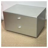DESIGN WITHIN REACH METAL TWO-DRAWER NIGHTSTAND | Silver-painted metal two-drawer nightstand with re