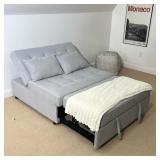 GREY UPHOLSTERED CONVERTIBLE SLEEPER SOFA WITH BUILT-IN USB AND POWER PORTS | Light grey woven-uphol