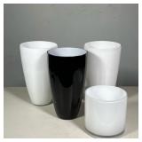 (4pc) CONTEMPORARY WHITE AND BLACK OPALESCENT GLASS VASES | Group of four contemporary glass vases i