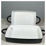 DANSK JHQ / JENS QUISTGAARD ENAMEL BAKING PANS SET, BLACK EXTERIOR WHITE INTERIOR | Set of two recta