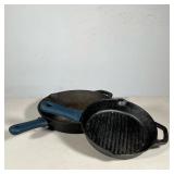(2pc) TRAMONTINA CAST IRON SKILLET AND GRILL PAN | Set of two black cast-iron pans: one round skille