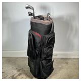 TOP-FLITE GOLF CLUBS (3 IRONS AND PUTTER) IN BLACK STAND BAG | Set of four golf clubs housed in a bl