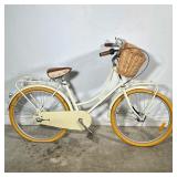 STEP-THROUGH LADIES CITY BICYCLE WITH WICKER BASKET, SHIMANO NEXUS HUB | Cream-painted steel step-th