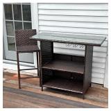 (2pc) PATIOJOY FAUX WICKER PATIO BAR COUNTER WITH GLASS TOP AND STOOL | Faux wicker outdoor bar coun