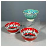 (3pc) CONTEMPORARY POLYCHROME CERAMIC SOUP BOWLS | Set of three polychrome ceramic soup bowls with f