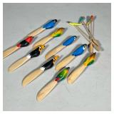 (12pc) CARVED WOOD BIRD-TOP CHEESE SPREADERS AND PICKS | Group of carved wooden cheese spreaders and