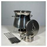 (3pc) BODUM STAINLESS STEEL FONDUE SET WITH SIX FORKS | Polished stainless steel Bodum fondue set co