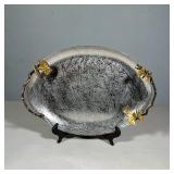 MICHAEL ARAM GINKGO MIXED METAL SERVING PLATTER | Oval mixed-metal serving platter with a heavily te