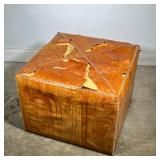 LILLIAN AUGUST LEATHER PATCHWORK CUBE OTTOMAN | Brown stitched patchwork leather cube ottoman with c