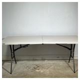 LIFETIME FOLDING TABLE PLASTIC TOP STEEL LEGS | Off-white textured polyethylene top with a center hi